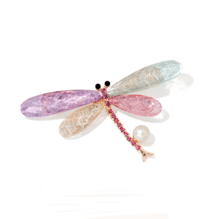 Broșă libelulă roz cu perlă