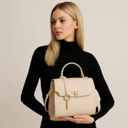 Geantă din piele naturală Bej Taupe – 22.5 x 20 x 10 cm 2